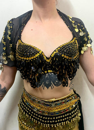 Black Bellydance Gold Coin Belt