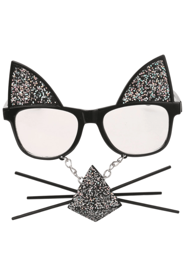 Glittery Cat Glasses with Whiskers