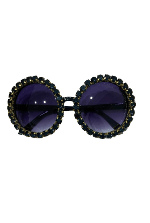 Fashion Dark Blue Rhinestone Round Glasses