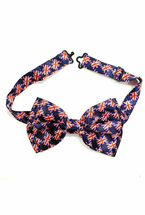 Union Jack Print Satin Pre-Tied Bow Tie