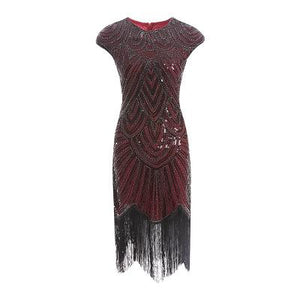 Red and Black Beaded Cap Sleeve Great Gatsby Dress