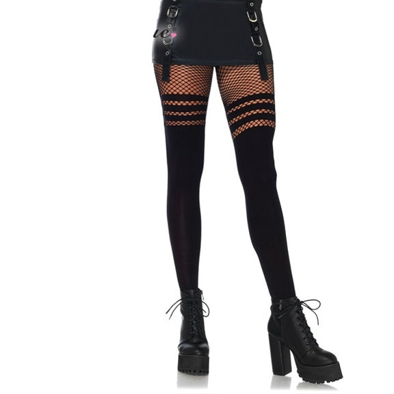 Black Faux Thigh High Stripe Tights