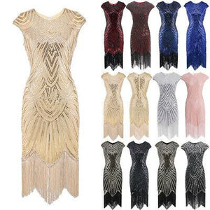 Cream Beaded Cap Sleeve Great Gatsby Dress