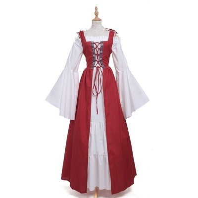 White and Red Bell Sleeved Oktoberfest Dress