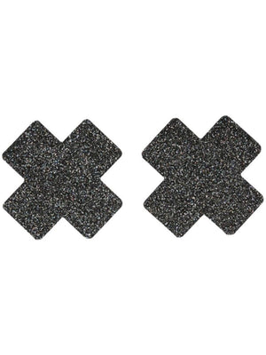 Black Small Glitter Cross Nipple Pasties