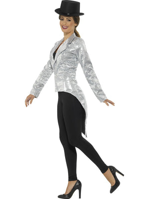 Ladies Silver Sequin Tail Coat Jacket