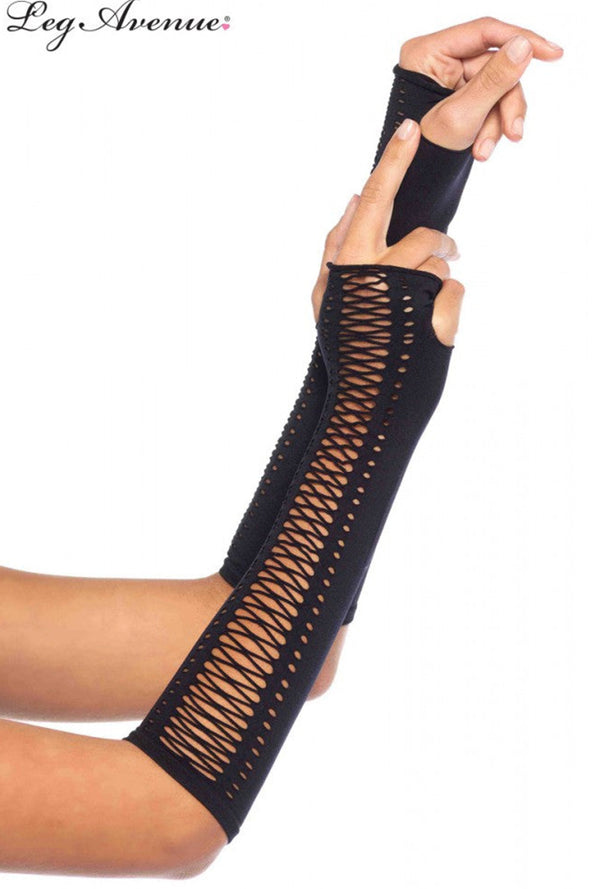 Opaque Black Faux Lace Up Gloves