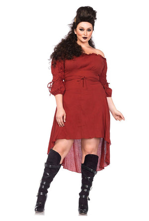 Plus Size Burgundy Peasant Dress