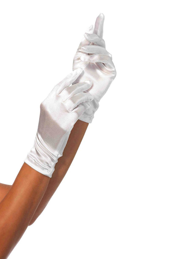 Wrist Length White Satin Gloves