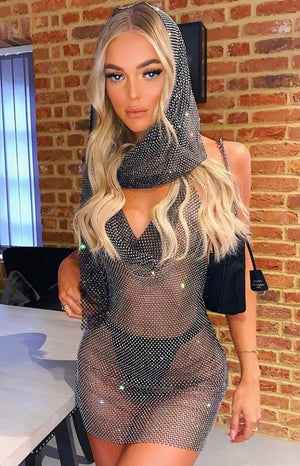 Black Sparkly Halter Mini Dress