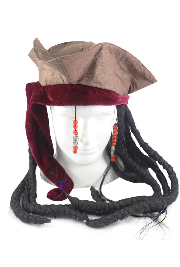 Caribbean Pirate Hat With Dreadlocks