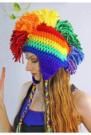 Rainbow Knitted Mohawk Beanie