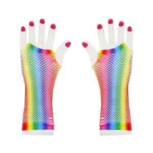 Long Pastel Rainbow Fishnet Gloves