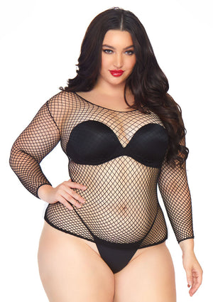 Plus Size Black Long Sleeved Fishnet Top