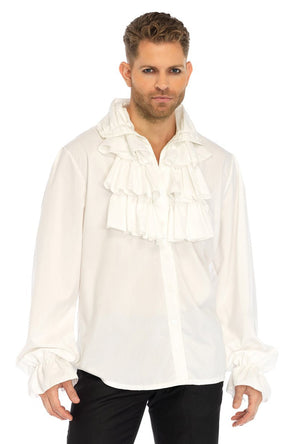 White Ruffle Front Shirt