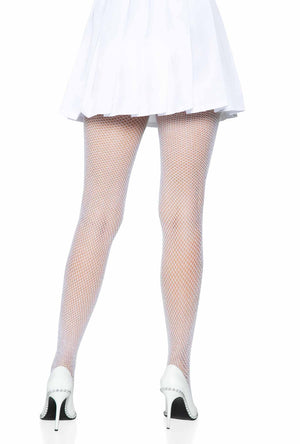 White Fishnet Tights with Silver Glitter