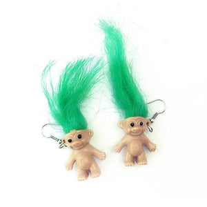 Green Haired Troll Earrings