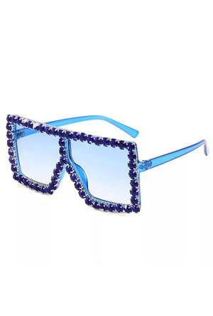 Fashion Royal Blue Rhinestone Frame Glasses