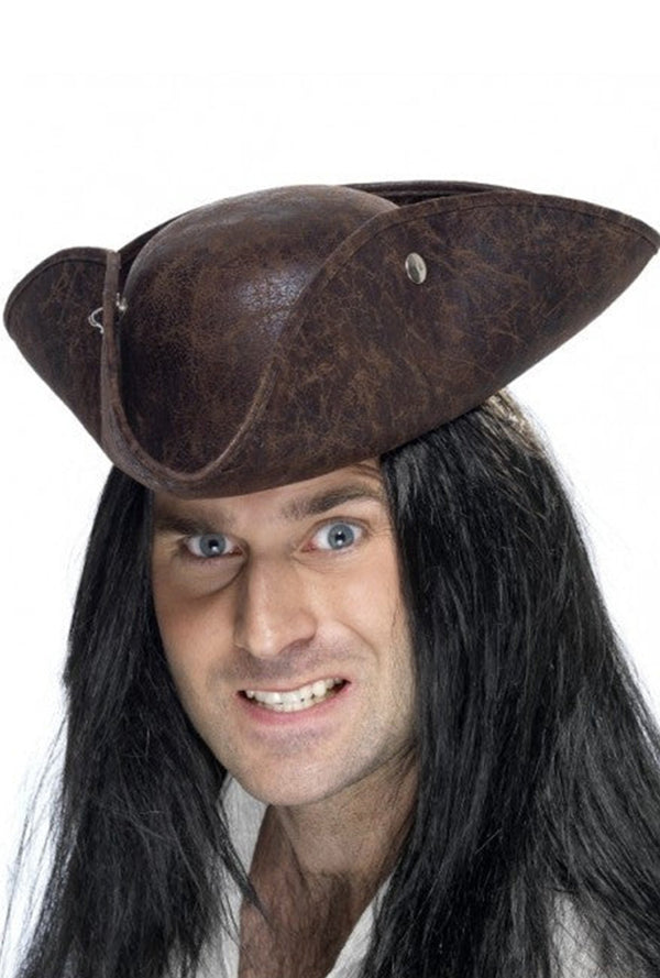 Brown Broken Leather-look Pirate Hat