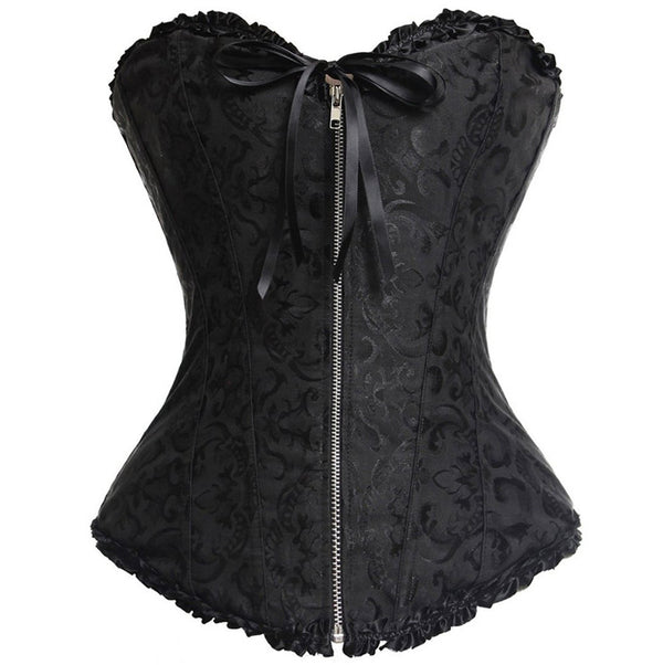 Classic Black Zip Jacquard Overbust Corset