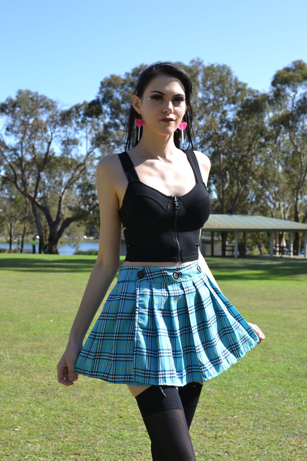 Adjustable Light Blue Plaid Skirt