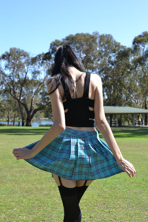 Adjustable Light Blue Plaid Skirt