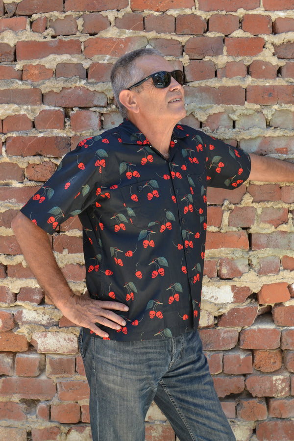 Men's Retro Cherry Skulls Button Down Shirt