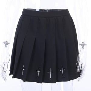 Black Cross Pleated Skirt