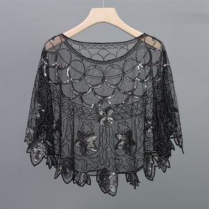 Great Gatsby Black Sequin Shawl Cape