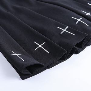 Black Cross Pleated Skirt