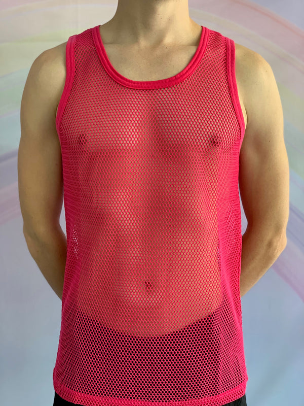 Fluro Pink Fishnet Singlet