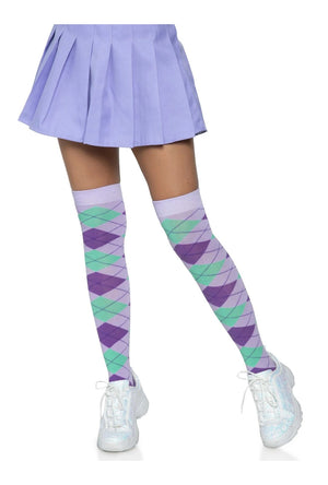 Lavender Argyle Over The Knee Socks