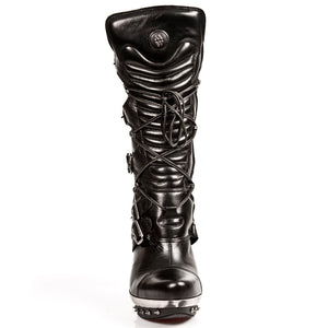 IN STOCK M.PUNK001-C1 Ladies Calf High Black Leather Boots