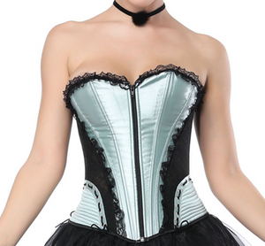 Pale Mint and Black Hip and Zip Detail Corset