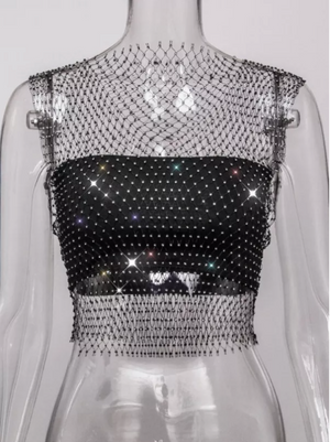 Black Rhinestone Fishnet Top