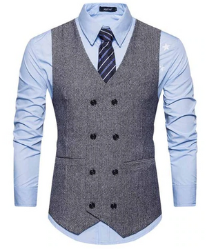 Light Grey Tweed Double-Breasted Men's Vest