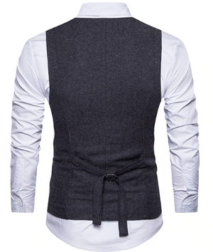 Dark Grey Tweed Double-Breasted Men's Vest