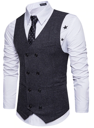 Dark Grey Tweed Double-Breasted Men's Vest