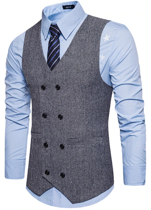 Light Grey Tweed Double-Breasted Men's Vest