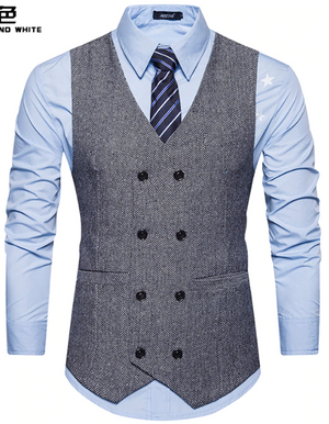 Light Grey Tweed Double-Breasted Men's Vest