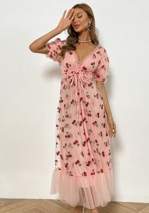 Cherry Fields Long Pink Dress