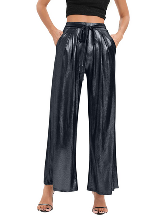 Black Metallic Wide Pants