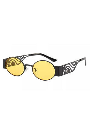 Yellow & Black Metal Cut-Out Oval Glasses