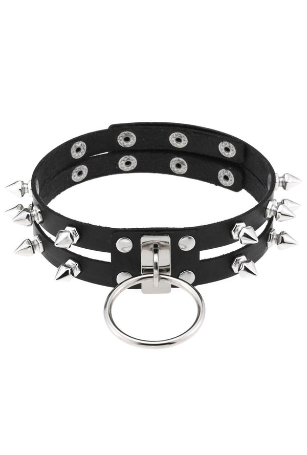 Black Double Spike O-Ring Choker