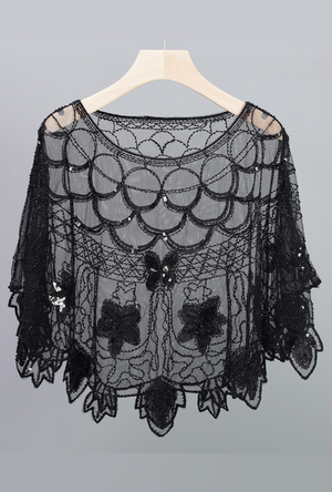 Great Gatsby Black Sequin Shawl Cape