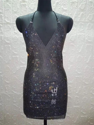 Black Sparkly Halter Mini Dress