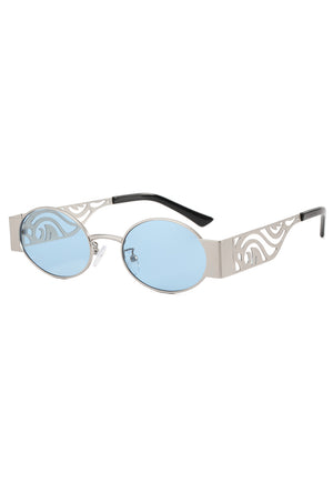 Blue & Silver Metal Cut-Out Oval Glasses