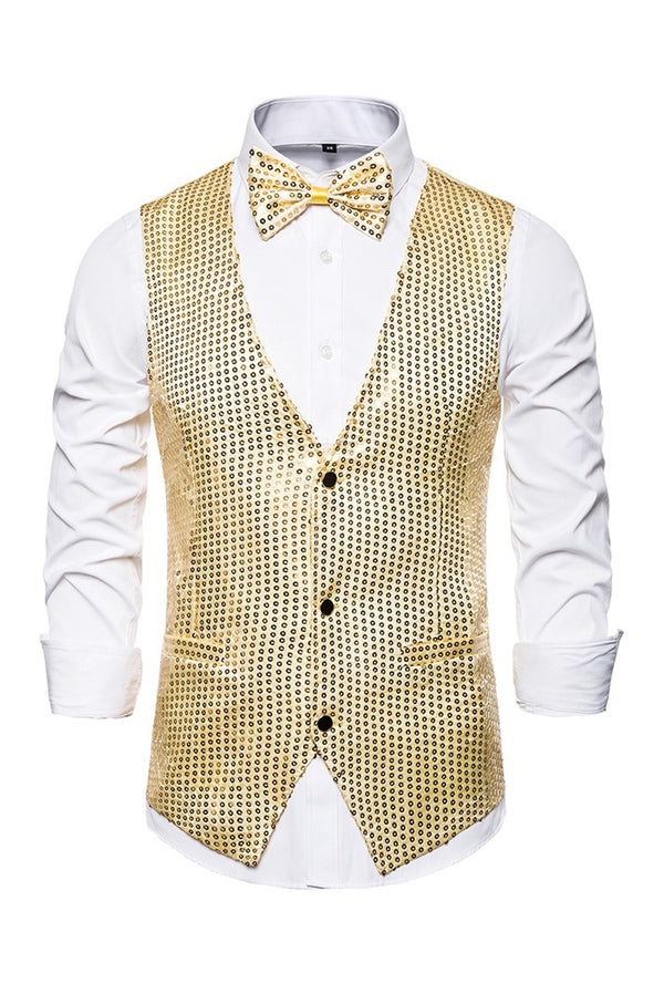 Light Gold Shiny Sequin Waistcoat