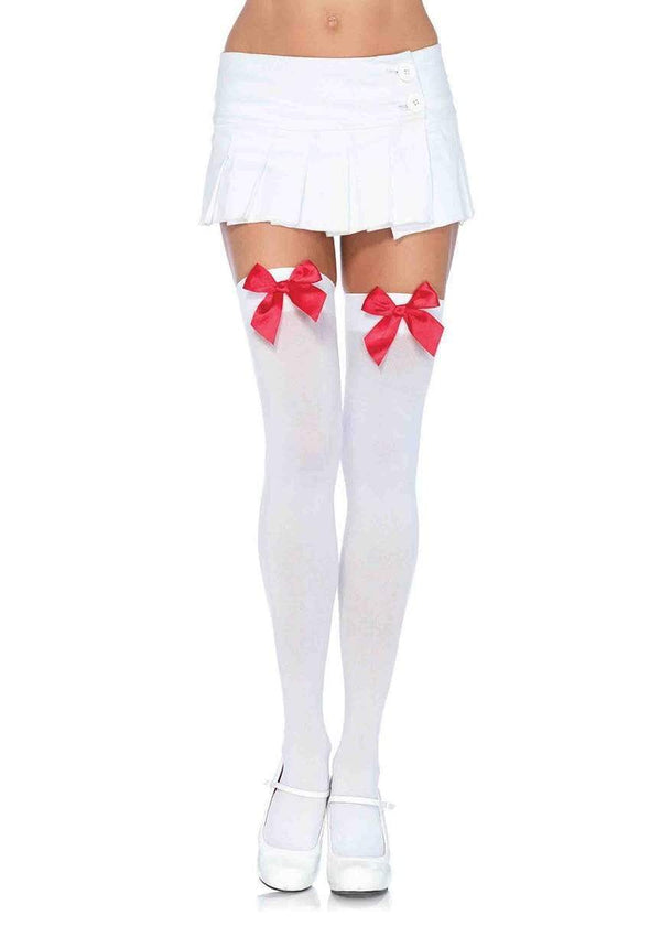 White Thigh Highs with Red Bows