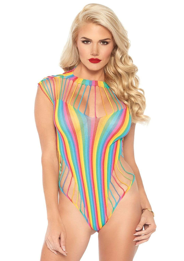 Rainbow Shredded Opaque Cut-Out Bodysuit